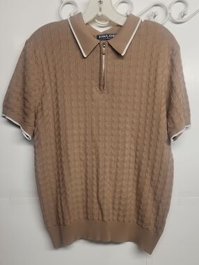 PJ PAUL JONES Men's Short Sleeve Zip Polo in Tan Size M Trending Comfortable